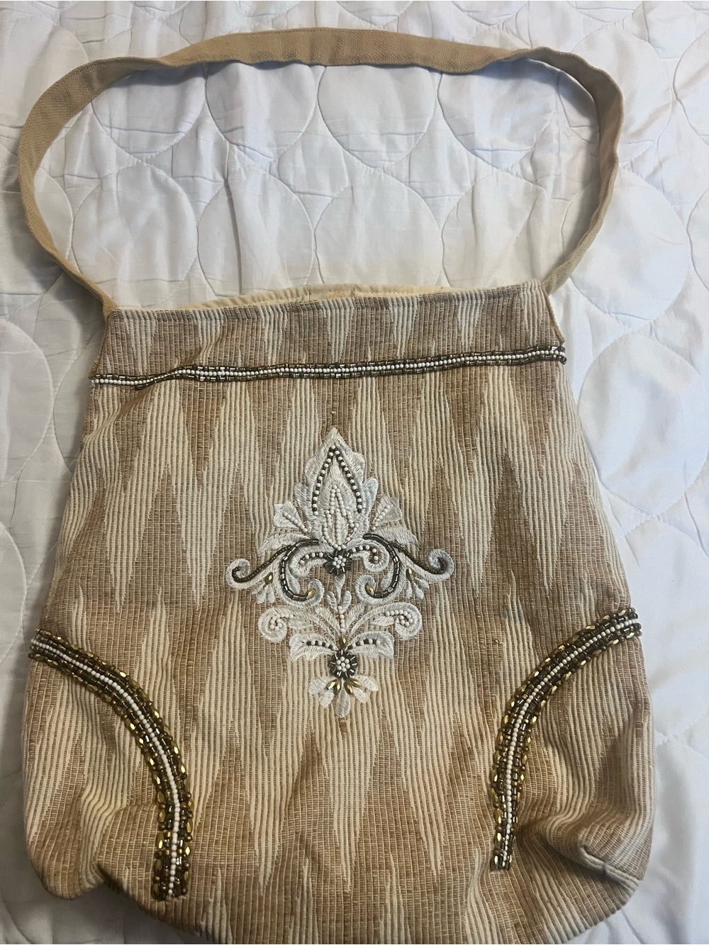 Scully Cream and Beige Embellished Shoulder Bag